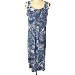 Glamour Blue White Paisley Floral Sleeveless Maxi Dress Sz 8P Petite